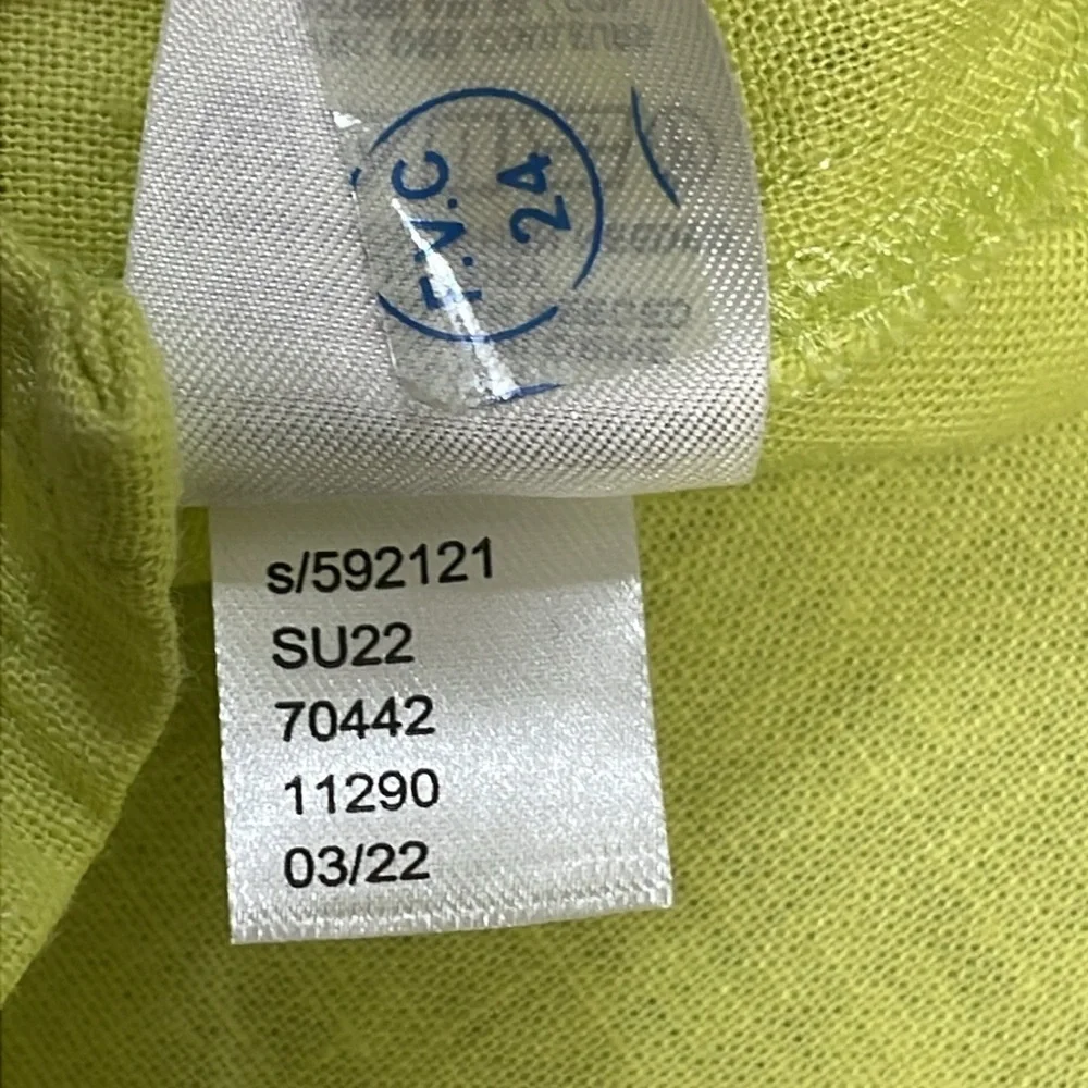NWOT Loft Linen Blend Chartreuse Puff Short Sleeve Peasant Blouse Split Neck MP
